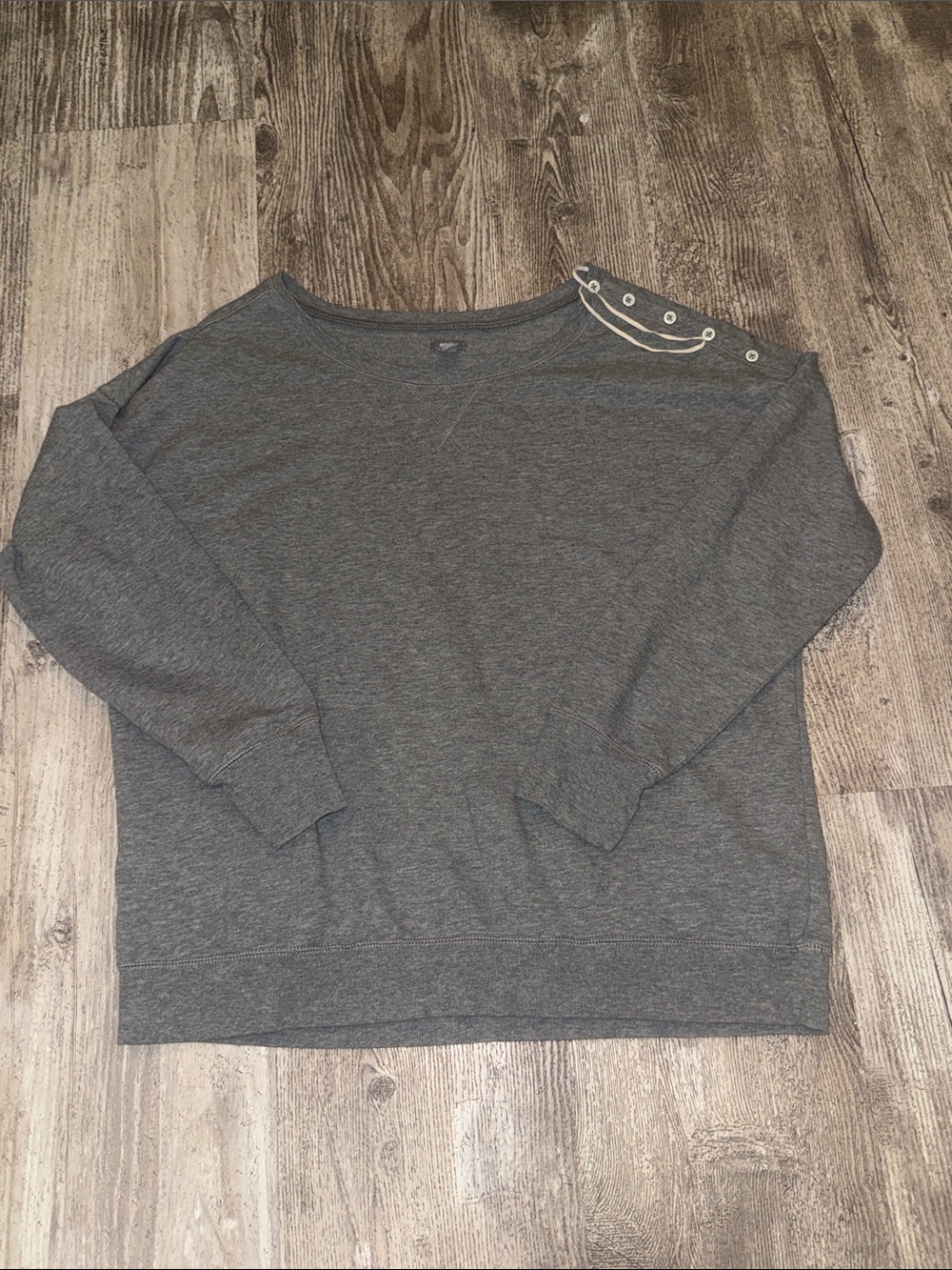 aerie Women's Charcoal Gray Crewneck Sweatshirt with Shoulder Button Detail